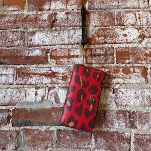 Coach Long Zip Around Wallet In Bright Poppy Leopard Print